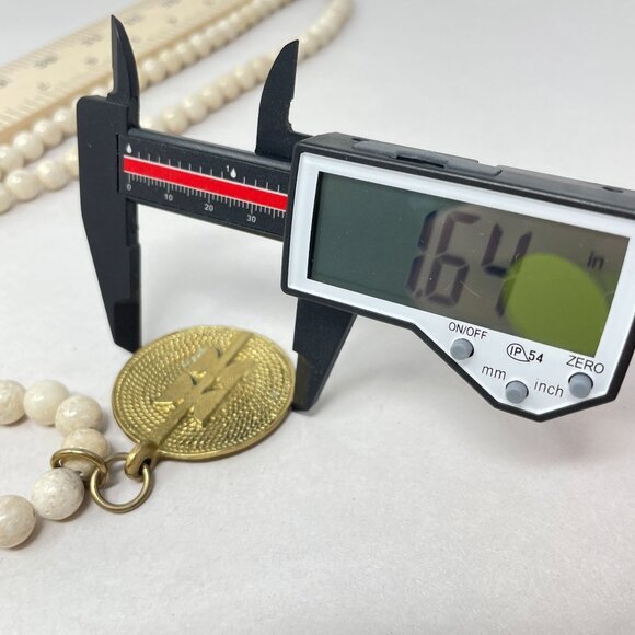 White Jasper Stone Bead Pendant Necklace Gold-Tone Geometric Medallion - Picture 12 of 14